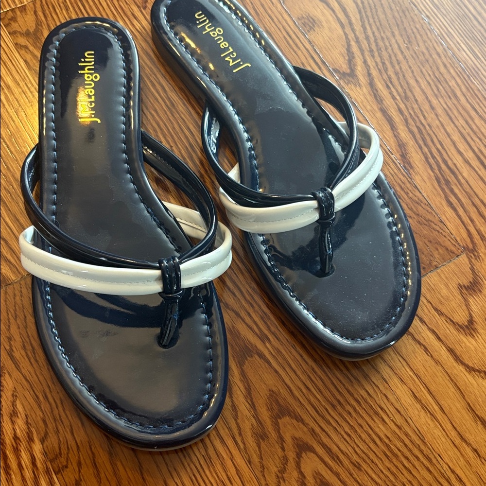 J.McLaughlin Caitlin Patent Sandal Blue 8 flip flops